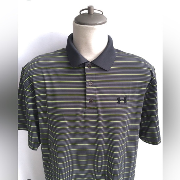 Under Armour Men’s Playoff Grey Striped Performance Polo Shirt Size XL Loose Fit - Picture 1 of 6